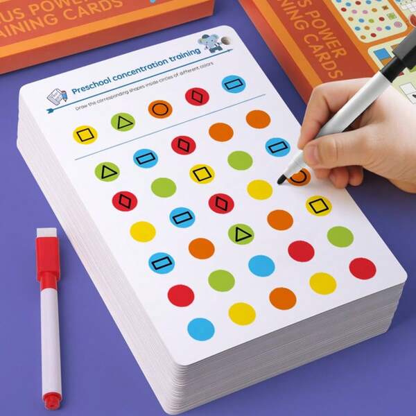 Juego completo de entrenamiento para el desarrollo cerebral, libro de ejercicios de lectura y escritura - Control del bolígrafo y libro de educación de dibujo | Aprende habilidades de escritura, pegatinas de escritura borrable para niños, regalo de vuelta al colegio, regalo de cumpleaños, Navidad, Acción de Gracias y otros 11 regalos festivos (incluye un marcador de pizarra y un borrador de pizarra)