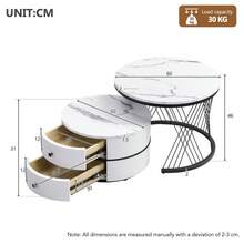 Elegant Set Of 2 White Coffee Tables, 60*60*46cm And 50*50*31cm, Round Tables With High Gloss Dermol Look, 2 Drawers, Load Capacity Up To 30kg, Combination Of Nestable Coffee Tables. - White + MDF - View 6