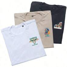 Kit Of 3 Casa Blanca Minimalist Streetwear T-Shirts, Men's Fashion Shirt, 100% Cotton, Crew Neck - Nhiều màu - Xem 1
