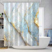4 Pcs Blue Marble Shower Curtain Set White Bathroom Sets With Shower Curtain And Rugs Gold Modern Abstract Bathroom Decor Accessories Bathroom Rugs Toilet Lid Cover With Hooks{Inchcolor_nameinch:InchLightBlueinch} - Lightblue - View 3