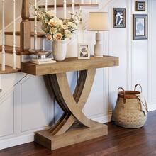 Mesa consola estrecha, 110 x 30 x 85 cm, mesa de sofá con estructura de madera, mesa auxiliar, mesa de recibidor, mesa de exposición pequeña, mesa de sofá para espacios pequeños, para entrada, pasillo, recibidor, salón - Marrón - Ver 7