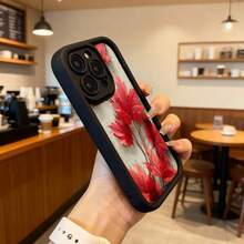 Phone Case With Black Border And Red Floral Design, Autumn Maple Leaf Print, Ideal For Daily Use And Casual Occasions Suitable For Apple Series Phones - Burgundy - View 6