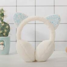 2025 New Cute Sequin Cat Ear Earmuffs, Warm Winter Ear Muffs, Plush Rabbit Fur Earmuffs For Kids