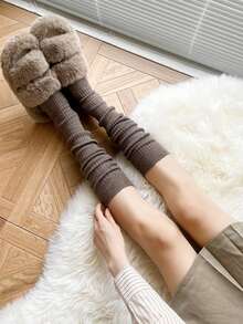 1 Pair Women's Striped Thigh High Socks, Thick Knee-High Socks, Autumn/Winter