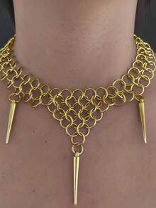 1 件几何圆形环绕锥形吊坠项链，带铆钉尖刺，多层朋克哥特式银项链，适合男女，日常佩戴或派对 - 銀色 - 查看 5