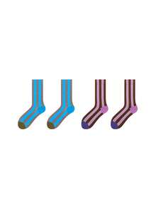 chuanwa（2） Chaussettes mi-mollet unisexes rétro à la mode, rayées et colorées, chaudes et tricotées, pour l'automne/l'hiver - Multicolore - Voir 13