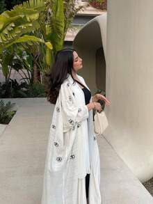 Bata larga bordada, bata de lino blanca árabe para mujeres, ropa exterior, modesto kaftan