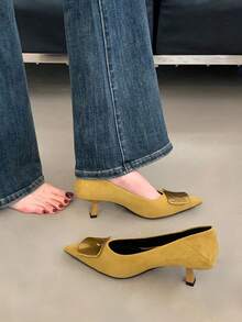 Women's Fashion Pointed Toe High Heel Pumps - Yellow - View 6