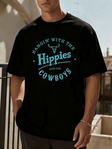 PLUS SIZE Hangin' Hippies Cowboys Tee High-Quality Cotton Anti-Shrink Regular Fit Casual – All-Season Wear - Black - View 1