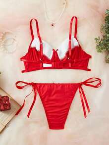 2-częściowy seksowny komplet bielizny damskiej, pluszowy biustonosz push-up w czerwone serduszko, bielizna erotyczna na walentynki, miesiąc miodowy