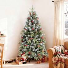 5 Ft Prelit Snow Flocked Christmas Tree With 250 Warm LED Lights, Premium Holiday Artificial Xmas Tree With 518 Realistic Branch Tips, Metal Stand For Indoor Home/Office Decor (Easy Assembly)-HOME - 未點亮的漿果樹 - 查看 3