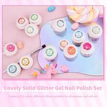 Glitter Gel Nail Polish Set -12 Colors Sparkle Sequins Gel Polish Resplendent Colorful  Translucent Glitter Solid Nail Polish Kit Soak Off UV LED For Home DIY Salon With Brush{Inchcolor_nameinch:InchGlitterSolidGelNailPolishSet-12Colorsinch} - 閃光固態凝膠指甲油套裝-12色 - 查看 7