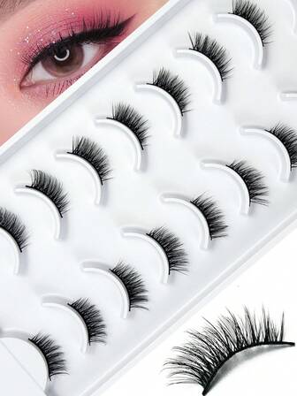 HINARIN 14 对 D 卷 3/4 半眼假睫毛纤细猫眼造型自然浓密短款睫毛仿貂皮假睫毛条