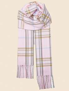 1pc Plaid Knitted Fringed Scarf, Multi-Color Patchwork, Unisex Warm Neck Warmer & Blanket, Suitable For Spring, Autumn And Winter Men Accessories