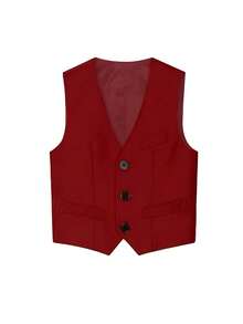 Red Young Boys Suits, 2 Pieces Suit, Vest, Pants, Tie, Bowknot - Burgundy - View 5
