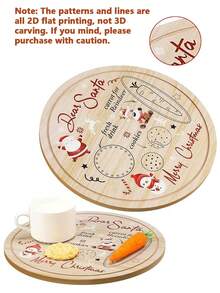 1pc 2D Santa Claus And Reindeer Wooden Round Tray, Round Christmas Snack Tray, Snack Tray, Charming Vintage Style With Gingerbread Man, Carrot, Berry And Other Patterns, Suitable For Snacks, Pastries, Fruits, Snack Tray, Perfect For Home Decoration, Seasonal Decoration, Christmas Party