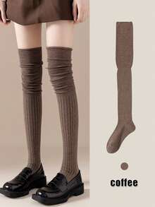 1/4 Pairs Of Women's New Spring And Autumn Slim And Knee High Heel Socks Japanese Solid Color Loose High Top Socks - Multicolor - View 15