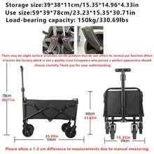 1 Carrito de jardín negro de metal resistente plegable y de uso múltiple, equipado con 4 ruedas todoterreno - Vehículo portátil para exteriores adecuado para jardinería, camping y playa, sin necesidad de montaje, gran espacio de almacenamiento, bolsillos laterales y asas ergonómicas, esencial para playas | Diseño plegable | Amplio espacio de almacenamiento, carrito de bebé para la playa, regalos para Año Nuevo y el Día del Padre