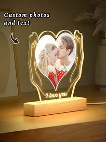 Personalized Custom Picture Frames With LED Night Light Christmas Gifts New Year Acrylic Heart Plaque Wooden Stand Table Lamp Customized Photo, Mother's Day Anniversary Birthday, Unique Gift For Couples, Girlfriend, Boyfriend, Family, And Friends - Perfect For Christmas, Birthday, Anniversary, And Romantic Occasions, Personalized Gifts ,Urban Gala ,Fashion Decor - Multicolor - View 14