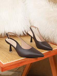 Women's French Style Stiletto Heel Backless Design New Pointed Toe White Versatile Fairy-Like Buckle Casual Comfortable High Heel Pumps - Coffee Brown - View 7