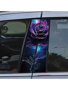 2张星空与紫色玫瑰图案的乙烯基汽车贴纸，以及创意B柱保护膜，优雅的紫色玫瑰和蝴蝶汽车贴纸，适用于汽车、墙壁、窗户玻璃等。 - 一對 - 查看 8