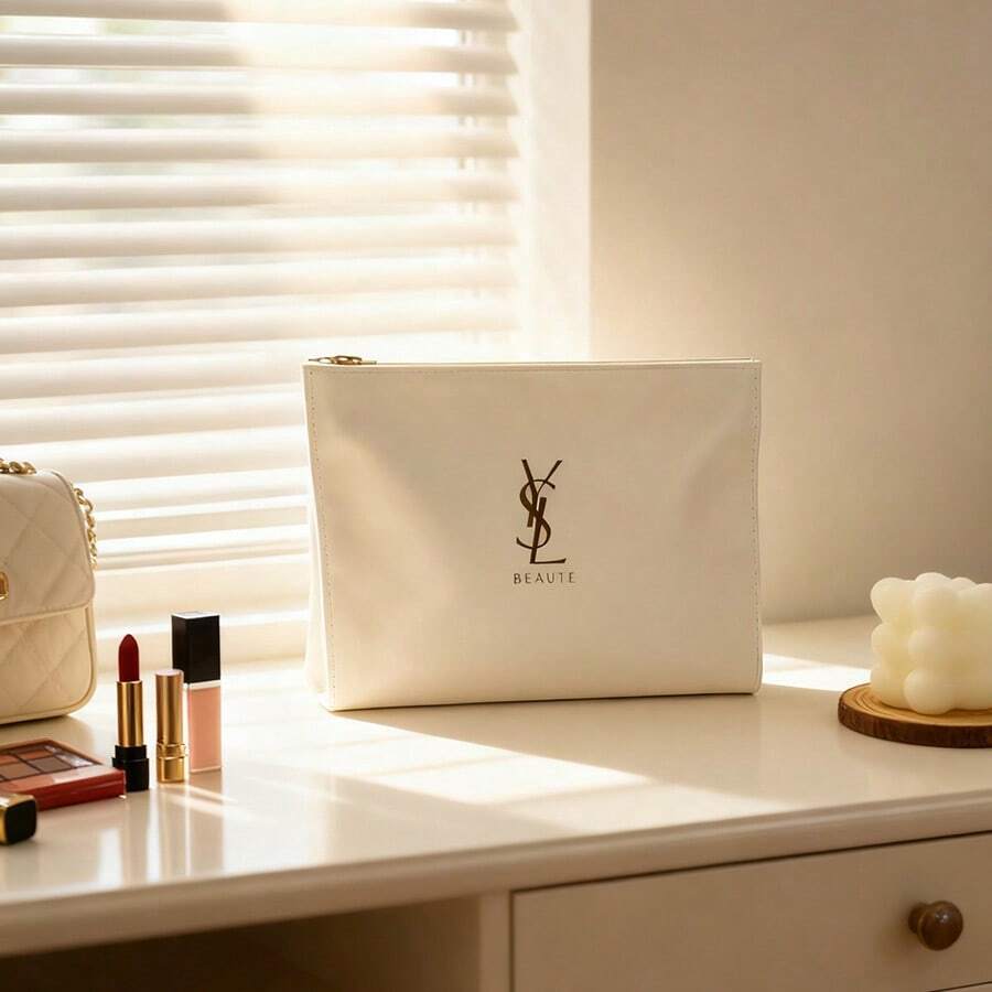 Yves Saint Laurent 1 pezzo Borsa organizer per il trucco di grandi dimensioni da donna, pochette cosmetica in PU, design elegante e minimalista, portatile per uso quotidiano, regalo perfetto per lei, ideale per viaggi, lavoro o scuola. YSL-GIFT-20