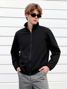 男士休闲长袖外套，适合运动、户外、健身、跑步、钓鱼、球类运动 - 黑色 - 查看 7