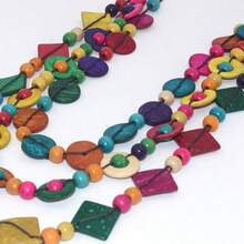 SEWACC Bohemian Shell Necklace Wood Beads Chunky Layered Necklace Handmade Long Beaded Necklace For Women - With Color - View 7