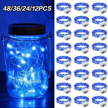 48/24/12PCS String Lights Led Fairy Battery Starry String Lights 20 Tiny Lights On 3.5Ft Silver Wire For DIY Wedding Centerpiece, Mason Jar Craft, Christmas Tree, Garlands, Party Decoration - 藍色 - 查看 1