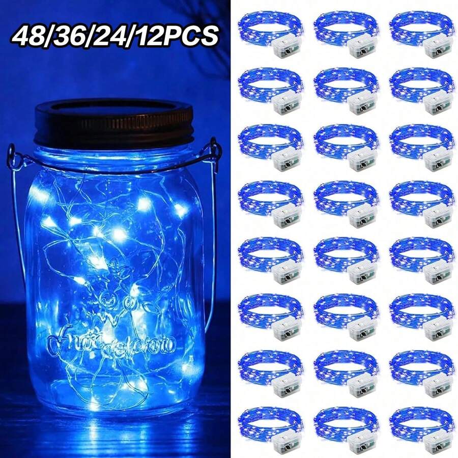 48/24/12PCS String Lights Led Fairy Battery Starry String Lights 20 Tiny Lights On 3.5Ft Silver Wire For DIY Wedding Centerpiece, Mason Jar Craft, Christmas Tree, Garlands, Party Decoration - 藍色 - 查看 1