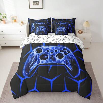 Feelyou Kids Gamer Twin Comforter Set With Sheets 5 Piece Red And Black Bedding Set Boys Teens Decor Gaming Ombre Bed In A Bag Geometric Square Bed Set 2Pcs