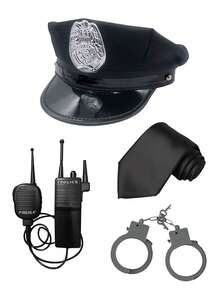 男士帽子配饰套装 - 帽子、领带、对讲机、手铐、角色扮演道具、角色扮演手铐套装，适合派对、节日、日常穿着、万圣节、情人节，新品上市 - 多色1 - 查看 1