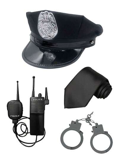 Herrhatttillbehörsset - Hatt, Slips, Walkie-Talkie, Handbojor, Cosplay-rekvisita, Cosplay-handbojorset, Lämplig för fester, högtider, vardagskläder, Halloween, alla hjärtans dag, ny design