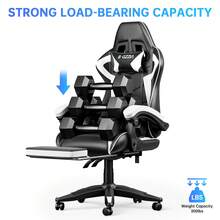 GartistGo Height Adjustable Gaming Chair With Footrest And Lumbar Cushion - Black and White - View 5