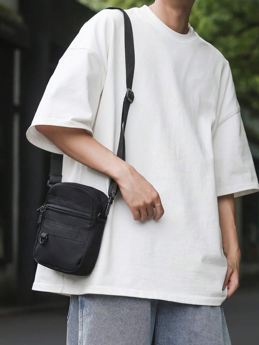 Minimalistischer einfarbiger Nylon Stoff bequeme Herren Umhängetasche, Vorder- und Rückseite mit Mehrfachtaschen Design mit glatten Reißverschlüssen, abnehmbarer Gurt, verstellbarer Schultergurt, Innentaschen, geeignet für Lässig, Urban, Sport, Outdoor, Reisen, Pendeln, Einkaufen, kreative Umhängetasche