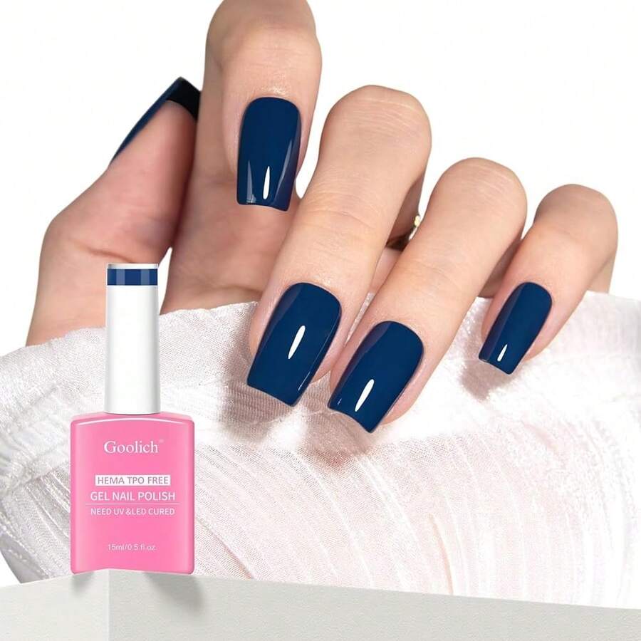 Blue Gel Polish, 0.5 Fl Oz HEMA & TPO Free Midnight Blue Gel Nail Polish Soak Off U V LED Fall Winter Nail Art Design Manicure Salon For Women Fgirl{Inchcolor_nameinch:InchOpaque-MidnightBlueinch} - 不透明-午夜藍 - 查看 1