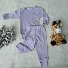 4-Piece Set: Long-Sleeved Bodysuit And Footed Pants, Plain Suedine Fabric, 100% Cotton Jumpsuit, 2 Outfits, Children's Baby Layette - Màu hồng và màu tử đinh hương - Xem 6