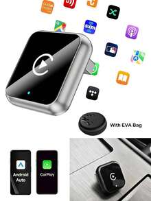 2026款无线CarPlay适配器，兼容/安卓系统 - 连接快速，无延迟，支持免提通话，无线适配器充电器CarPlay加密狗 - 黑色 - 查看 2