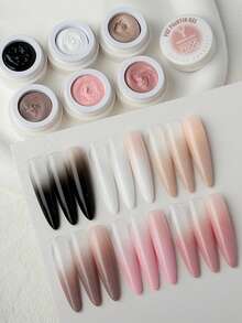 YOKEFELLOW 6色渐变凝胶指甲油套装，包含粉色、裸色、白色和黑色，全新渐变可卸凝胶指甲油，适用于光晕美甲和全甲覆盖，持久耐用，新手友好，适合居家和美甲沙龙使用，是送给女性的绝佳礼物。