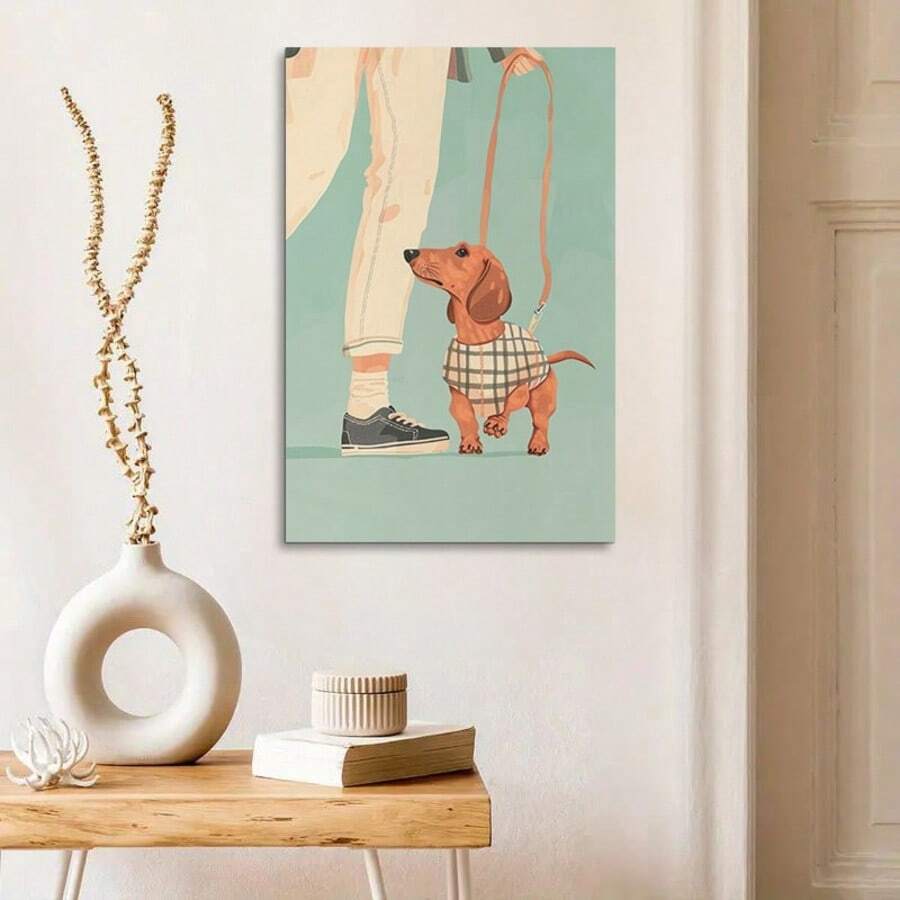 Impresión en lienzo enrollado de arte de pared de Dachshund, decoración moderna para el hogar y la oficina, ilustración de cartel de perro de moda, pintura decorativa sin marco como regalo familiar - Multicolor - Ver 1