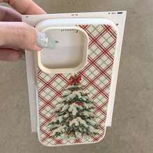 1個 TPU材料 暖かいかく楽しいクリスマスチェック柄クリスマスツリーパターンの電話ケース //Redmi/17 Pro Maxに適しています - ホワイト - チェックする 4