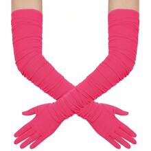 Hazhlko Women's Super Long Stretchy Ruched Mesh Tulle Sheer Gloves Costume Opera Party 1920's Dance Gloves{"Color_name":"Rose"} - rose - 查看 1