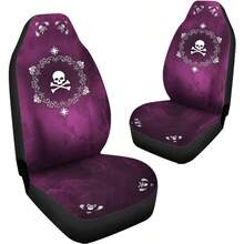 DBulopur Cute Magenta Skull 2 Piece Front Car Seat Covers For Women Men Fashion Vehicle Seat Protector Covers Universal Fit High Back Bucket Seat Cover - 黑色洋紅色骷髏花飾 - 查看 3