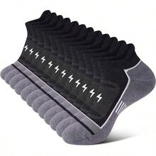 Mens Ankle Running Socks, Athletic Cushioned Low Cut Moisture Wicking Cotton Short Sports Socks, 6 Pairs - 12-14 + Black - View 2