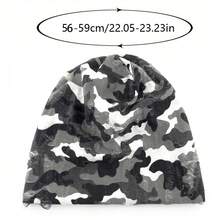 Gorro tipo beanie unisex con estampado de camuflaje, impresión de letras y agujeros desgastados, gorro elástico y ligero para hombres y mujeres, gorro cómodo y suave, gorro apilable, accesorio de moda urbana y hip hop, ideal para otoño e invierno