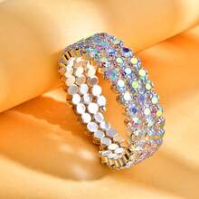 One 5-Layer European And American Personalized Fashionable Openable AB Rhinestone Bracelet, Multilayer Wide Cuff Bangle Jewelry Suitable For Stage And Wedding Wear. - Wire Wrapped Bracelet - View 16