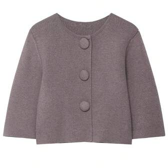 ZEVITY 女士优雅纯色搭扣设计半袖针织短款毛衣外套圆领商务开衫夹克上衣 CT1209