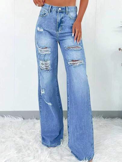 Women's Fashion Ripped Casual Comfortable Denim Jeans