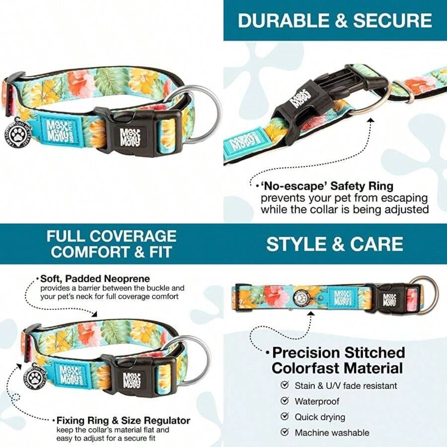Max & Molly Fashion Smart ID - Collar para perro, antidecoloración, tamaño ajustable con perfil de mascota, etiqueta inteligente QR, impermeable y lavable a máquina, diseño de piña dulce pequeño (tamaño de cuello 11-18 pulgadas)(Exotique Pequeño) - Tipo34 - Ver 1