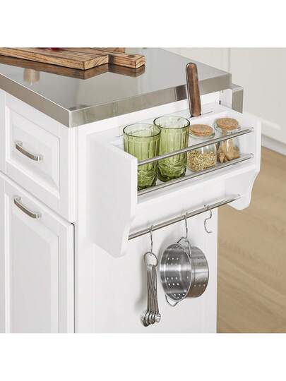 SoBuy Luxe Kitchen Trolley Stainless Steel Top Cabinet Hidden Casters Sideboard Exp able Work Surface Approx.: 130 91 46 (+25) Cm view 8